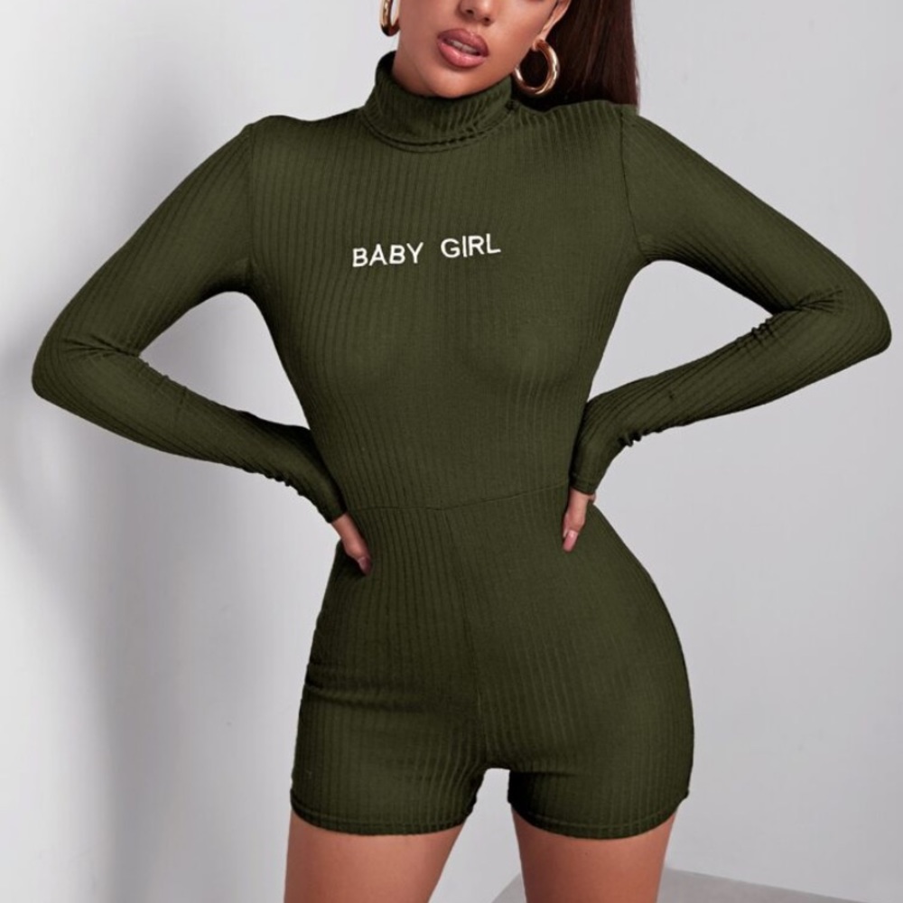 Long sleeve, shorts romper (Army Green)